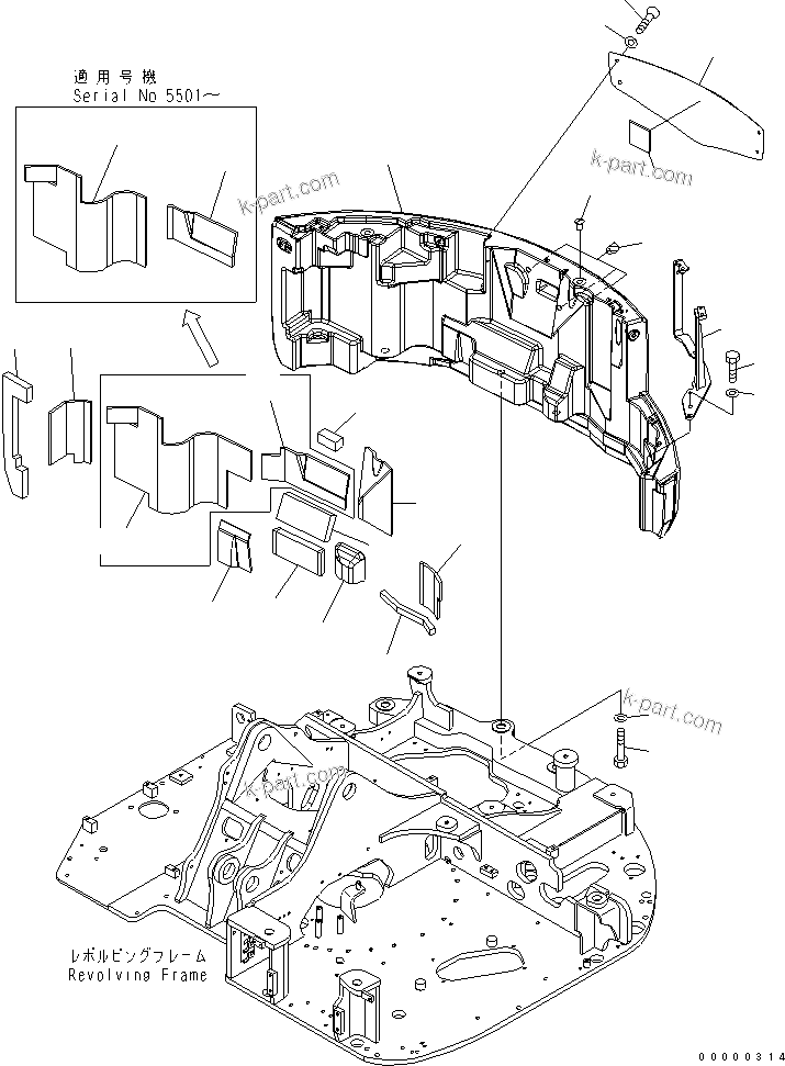 Komatsu parts book diagram for PC78US-6 S/N 4001-UP: COUNTER WEIGHT (WITHOUT BLADE)(YELLOW)(#4001-6500)
