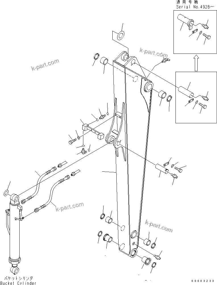 Komatsu parts book diagram for PC78US-6 S/N 4001-UP: ARM (FOR LONG ARM) (YELLOW)