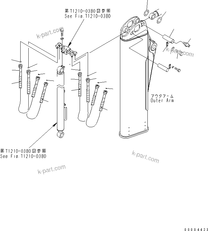 Komatsu parts book diagram for PC78US-6 S/N 4001-UP: ARM (PIN AND HOSE) (FOR SLIDE ARM) (BLUE)(#4001-6500)