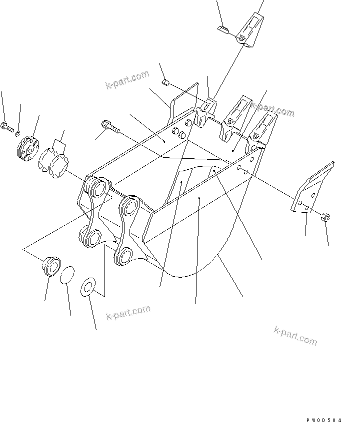 Komatsu parts book diagram for PC78US-6 S/N 4001-UP: BUCKET ? 0.18M3 WIDTH 650MM (VERTICAL PIN TYPE) (BLUE)(#4001-6500)