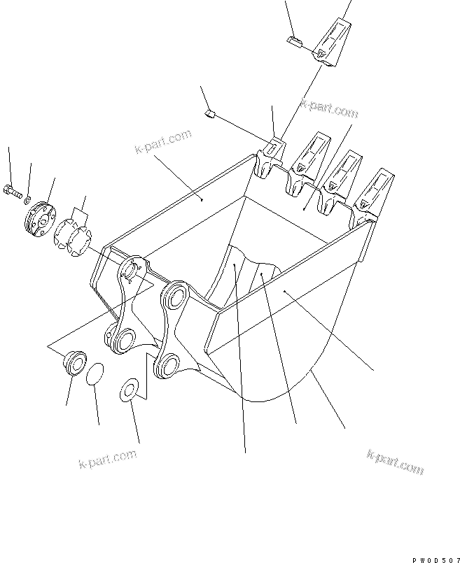 Komatsu parts book diagram for PC78US-6 S/N 4001-UP: BUCKET ? 0.30M3 WIDTH 760MM (VERTICAL PIN TYPE) (BLUE)(#4001-6500)