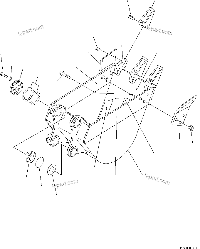 Komatsu parts book diagram for PC78US-6 S/N 4001-UP: BUCKET ? 0.18M3 WIDTH 650MM (VERTICAL PIN TYPE) (YELLOW)