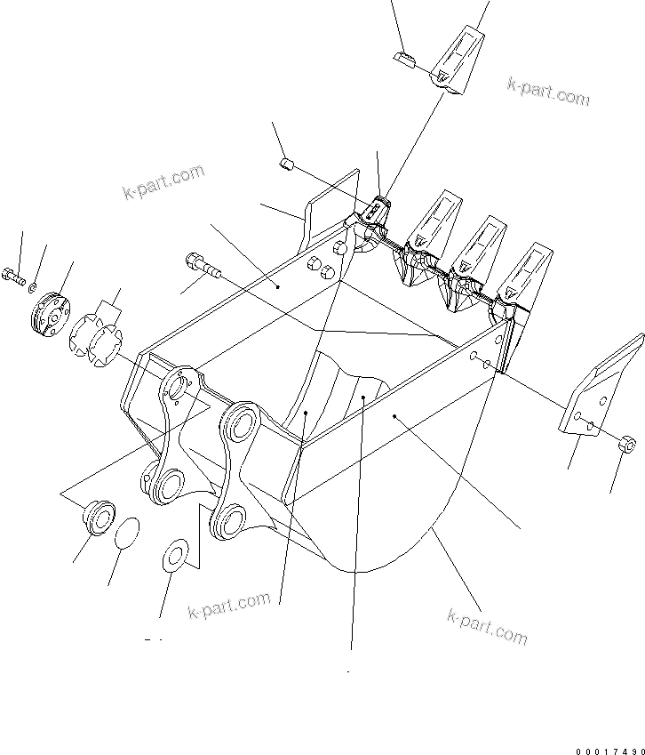 Komatsu parts book diagram for PC78US-6 S/N 4001-UP: BUCKET ? 0.25M3 WIDTH 750MM (VERTICAL PIN TYPE) (YELLOW)(#6501-)