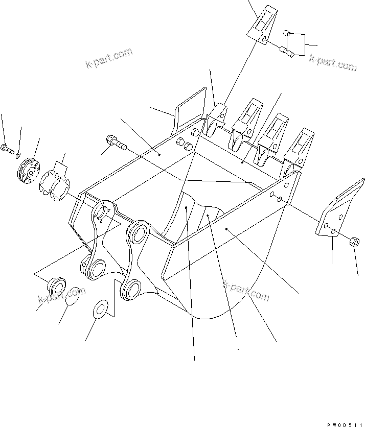 Komatsu parts book diagram for PC78US-6 S/N 4001-UP: BUCKET ? 0.25M3 WIDTH 750MM (HORIZONTAL PIN TYPE) (YELLOW)