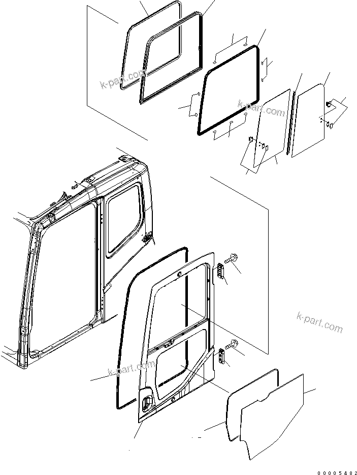 Komatsu parts book diagram for PC800-7 S/N 40001-UP (Overseas Version): OPERATOR'S CAB (DOOR) (QUARRY SPEC.)(#40001-40067)
