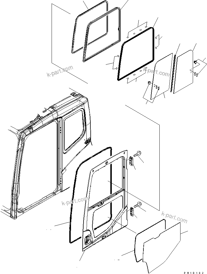 Komatsu parts book diagram for PC800-7 S/N 40001-UP (Overseas Version): OPERATOR'S CAB (DOOR) (FOR VANDALISM PROTECTION)(#40001-40067)
