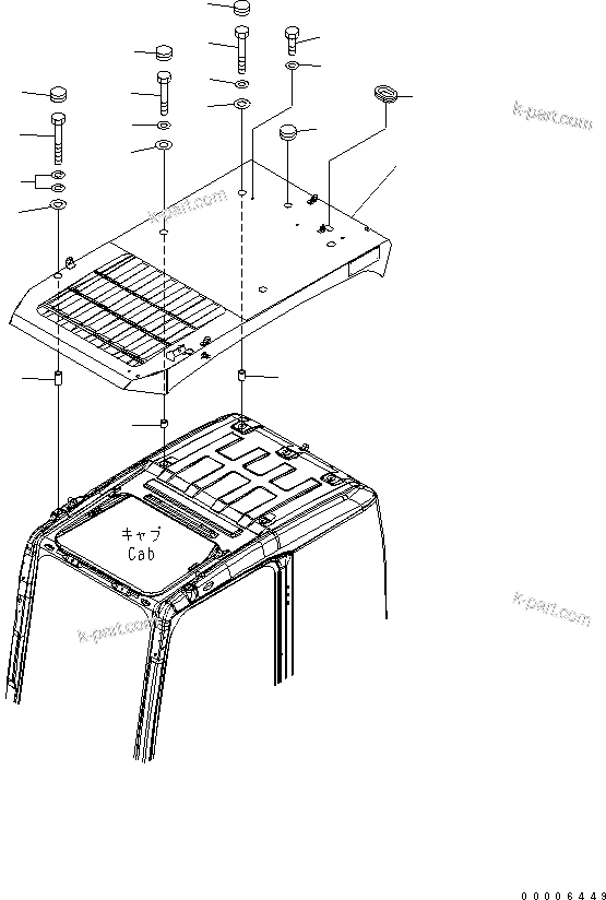 Komatsu parts book diagram for PC800-7 S/N 40001-UP (Overseas Version): TOP GUARD (LEVEL-2)