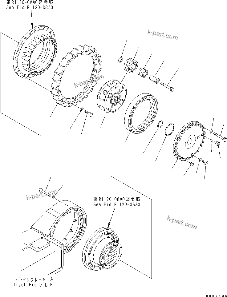 Komatsu parts book diagram for PC800-7 S/N 40001-UP (Overseas Version): TRACK FRAME (FINAL DRIVE) (3RD CARRIER AND SPROCKET) (L.H.)