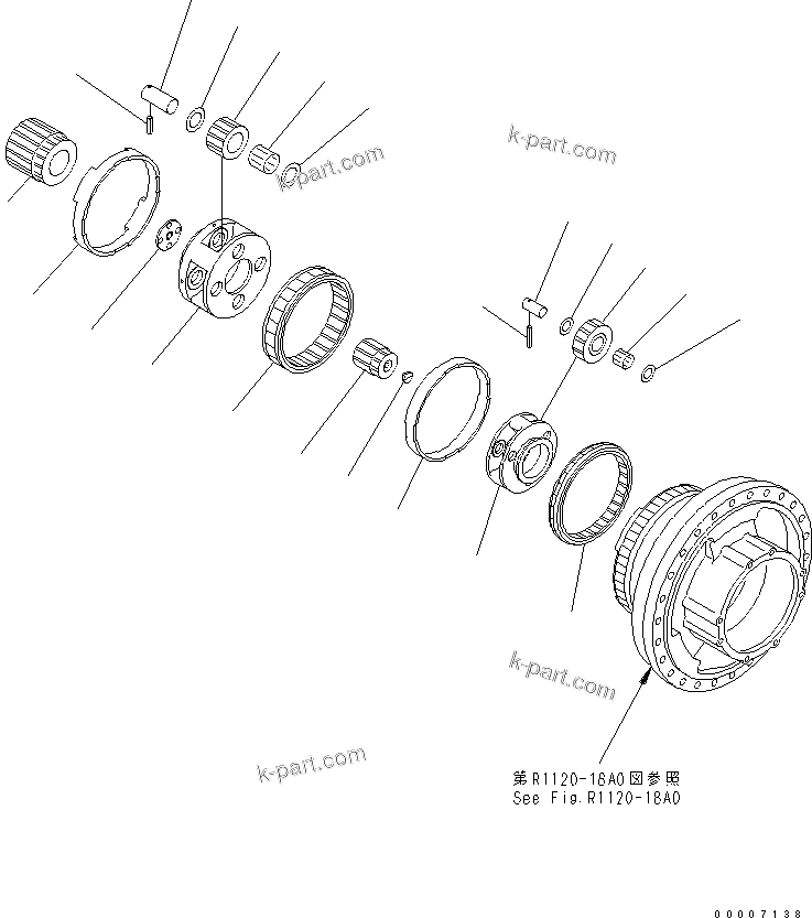 Komatsu parts book diagram for PC800-7 S/N 40001-UP (Overseas Version): TRACK FRAME (FINAL DRIVE) (1ST AND 2ND CARRIER) (R.H.)