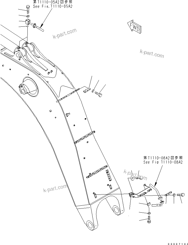 Komatsu parts book diagram for PC800-7 S/N 40001-UP (Overseas Version): BOOM (7.1M) (ARM CYLINDER PIPING) (2/2) (FOR BACKHOE)