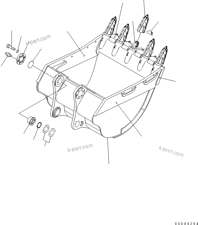 Komatsu parts book diagram for PC800-7 S/N 40001-UP (Overseas Version): BUCKET 4.3M3 (CECE 3.8M3) ? 2170MM (HORIZONTAL PIN TYPE) (TYPE H)(#40156-)