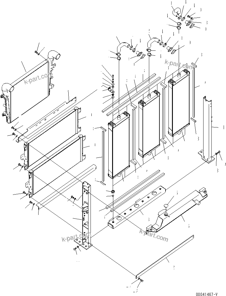 Komatsu parts book diagram for PC800SE-8 S/N 50001-UP (ecot3): COOLING (RADIATOR ? OIL COOLER AND AFTER COOLER)(#55001-)