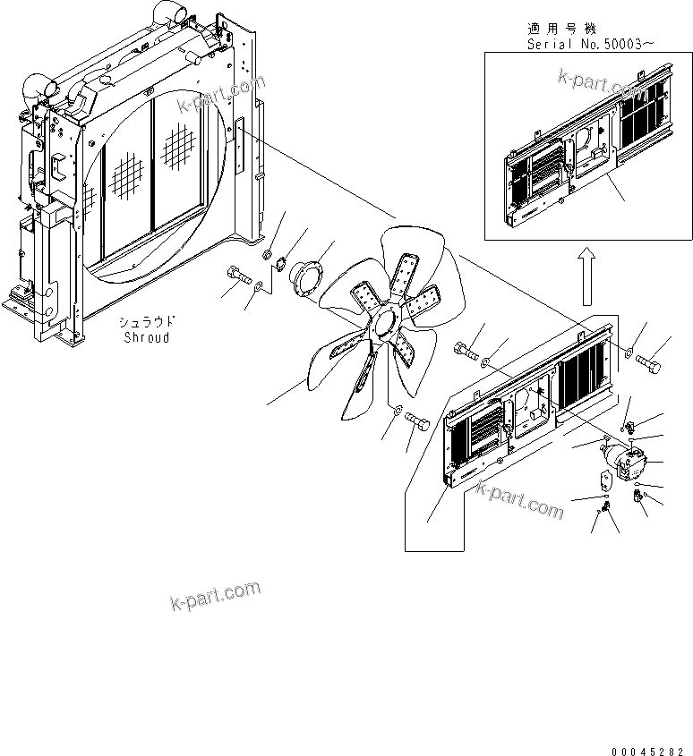 Komatsu parts book diagram for PC800SE-8 S/N 50001-UP (ecot3): COOLING (FAN MOUNTING) (FAN AND FAN MOTOR)