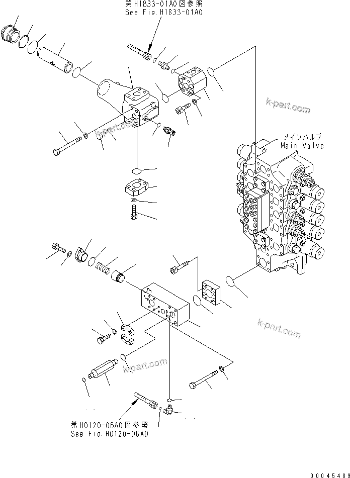 Komatsu parts book diagram for PC800SE-8 S/N 50001-UP (ecot3): MAIN VALVE (5-SPOOL VALVE) (LIFT CHECK VALVE AND INLINE FILTER)(#55001-)