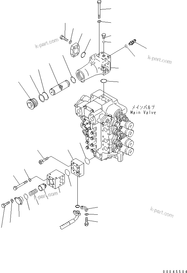 Komatsu parts book diagram for PC800SE-8 S/N 50001-UP (ecot3): MAIN VALVE (4-SPOOL VALVE) (LIFT CHECK VALVE AND INLINE FILTER) (WITH DRIFT PREVENT VALVE)(#55001-)