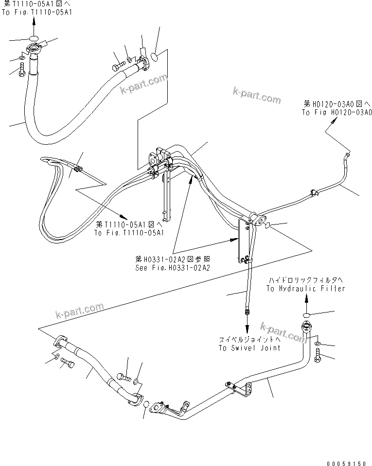 Komatsu parts book diagram for PC800SE-8 S/N 50001-UP (ecot3): QUICK RETURN PIPING (HOSE) (WITH SERVICE VALVE)(#55001-)