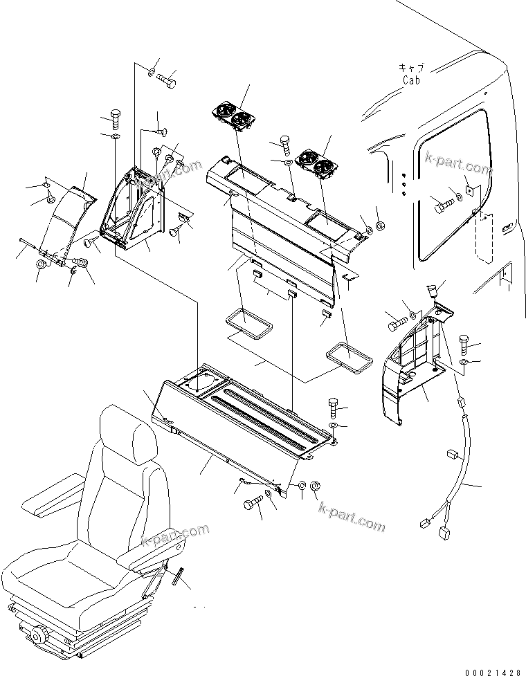 Komatsu parts book diagram for PC800SE-8 S/N 50001-UP (ecot3): SEAT REAR COVER (12V POWER SOURCE)
