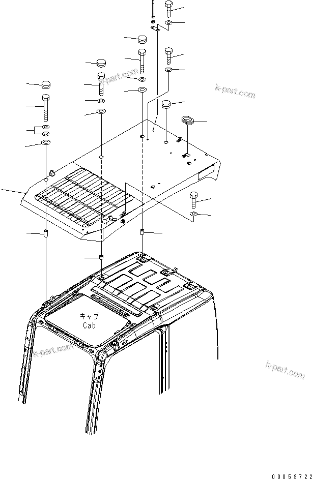 Komatsu parts book diagram for PC800SE-8 S/N 50001-UP (ecot3): TOP GUARD (LEVEL-2)(#50001-55124)