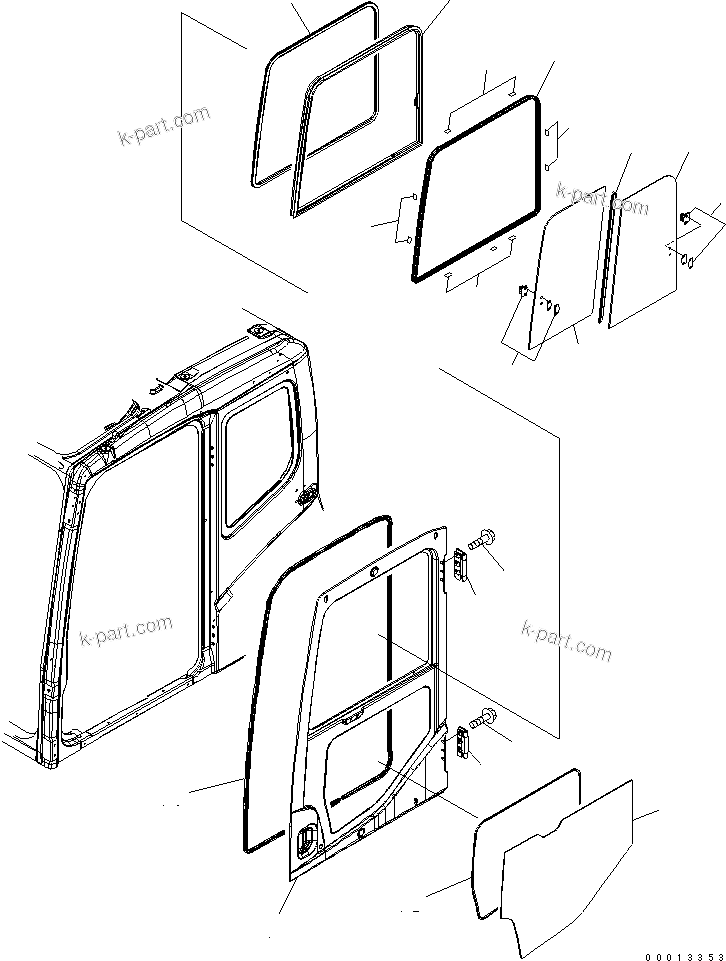 Komatsu parts book diagram for PC800SE-8 S/N 50001-UP (ecot3): FLOOR FRAME (OPERATOR'S CAB) (DOOR) (FOR VANDALISM PROTECTION)    (WITH KOMTRAX)(#55001-)
