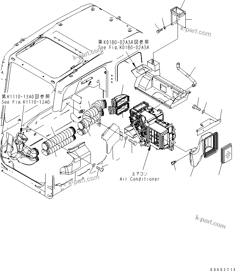 Komatsu parts book diagram for PC800SE-8 S/N 50001-UP (ecot3): FLOOR FRAME (OPERATOR'S CAB) (PLATE AND DUCT) (FOR BIG WIND AIR CONDITIONER)(#55078-)
