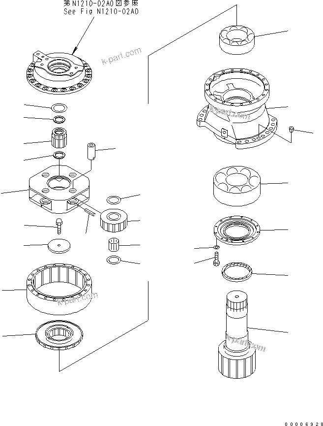 Komatsu parts book diagram for PC800SE-8 S/N 50001-UP (ecot3): SWING MACHINERY (2ND CARRIER AND PINION) (FRONT)