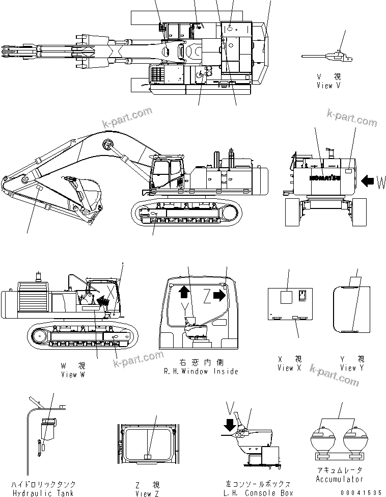 Komatsu parts book diagram for PC800SE-8 S/N 50001-UP (ecot3): MARKS AND PLATES (OPERATING AND CAUTION PLATE) (FOR NORTH AMERICA) (LETTERING TYPE)(#55001-)
