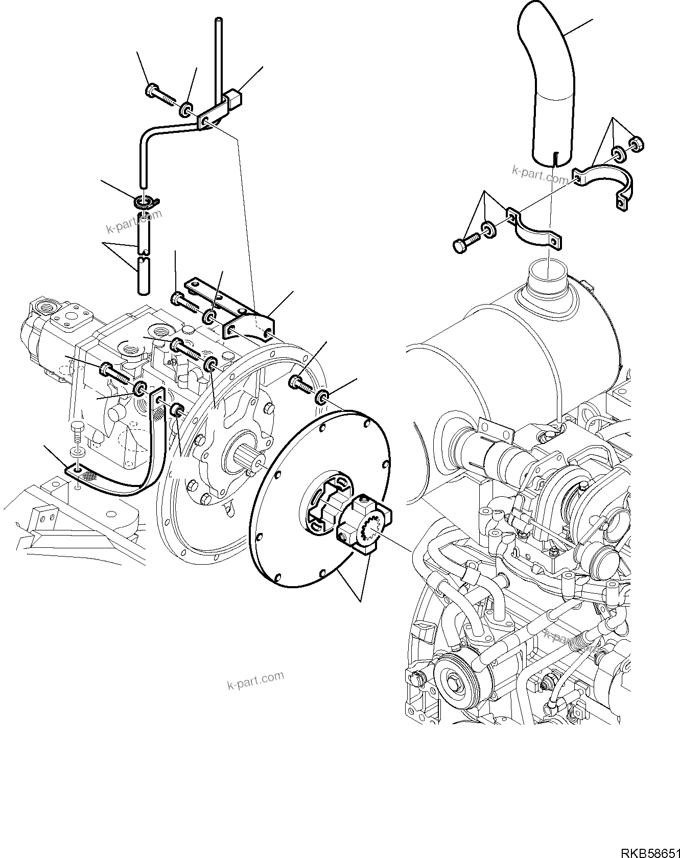 Komatsu parts book diagram for PC88MR-6 S/N F00003 AND UP: POWER TAKE OFF (1/2)
