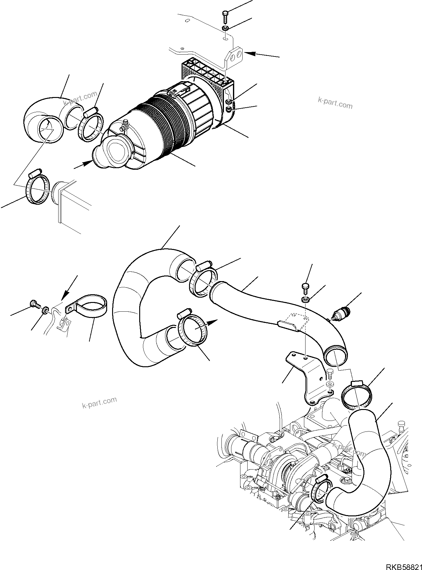 Komatsu parts book diagram for PC88MR-6 S/N F00003 AND UP: AIR CLEANER AND MOUNTING