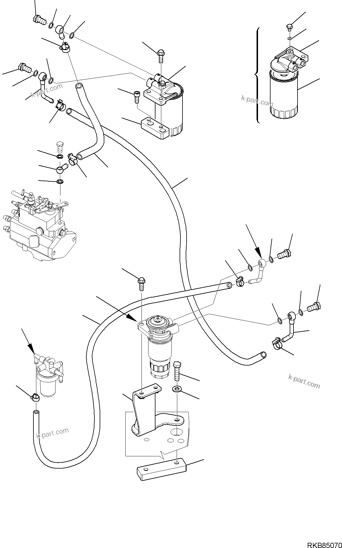 Komatsu parts book diagram for PC88MR-6 S/N F00003 AND UP: FUEL PIPING (HIGH EFFICIENCY FILTER) (WITH AIR CONDITIONING SYSTEM) (2/2)