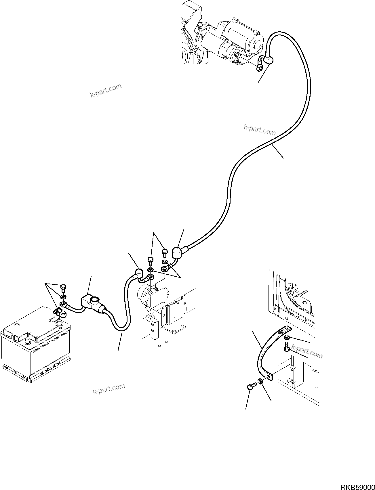 Komatsu parts book diagram for PC88MR-6 S/N F00003 AND UP: ELECTRICAL SYSTEM (BATTERY LINE) (3/3)