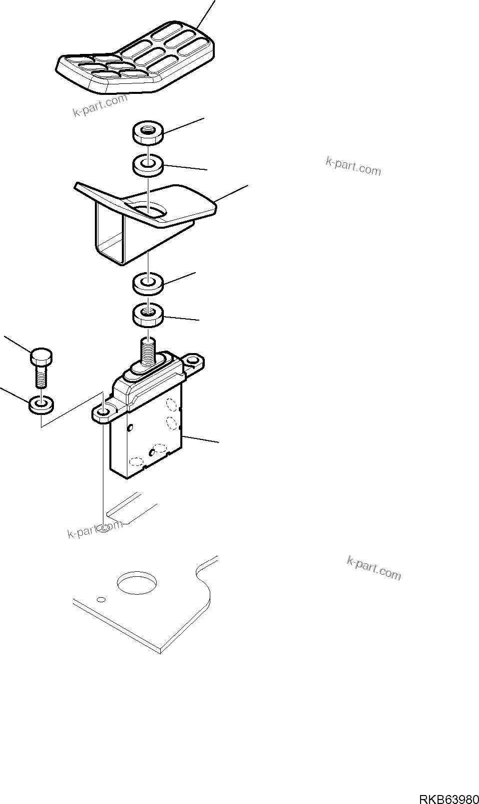 Komatsu parts book diagram for PC88MR-6 S/N F00003 AND UP: 2-PIECE BOOM CONTROL PEDAL