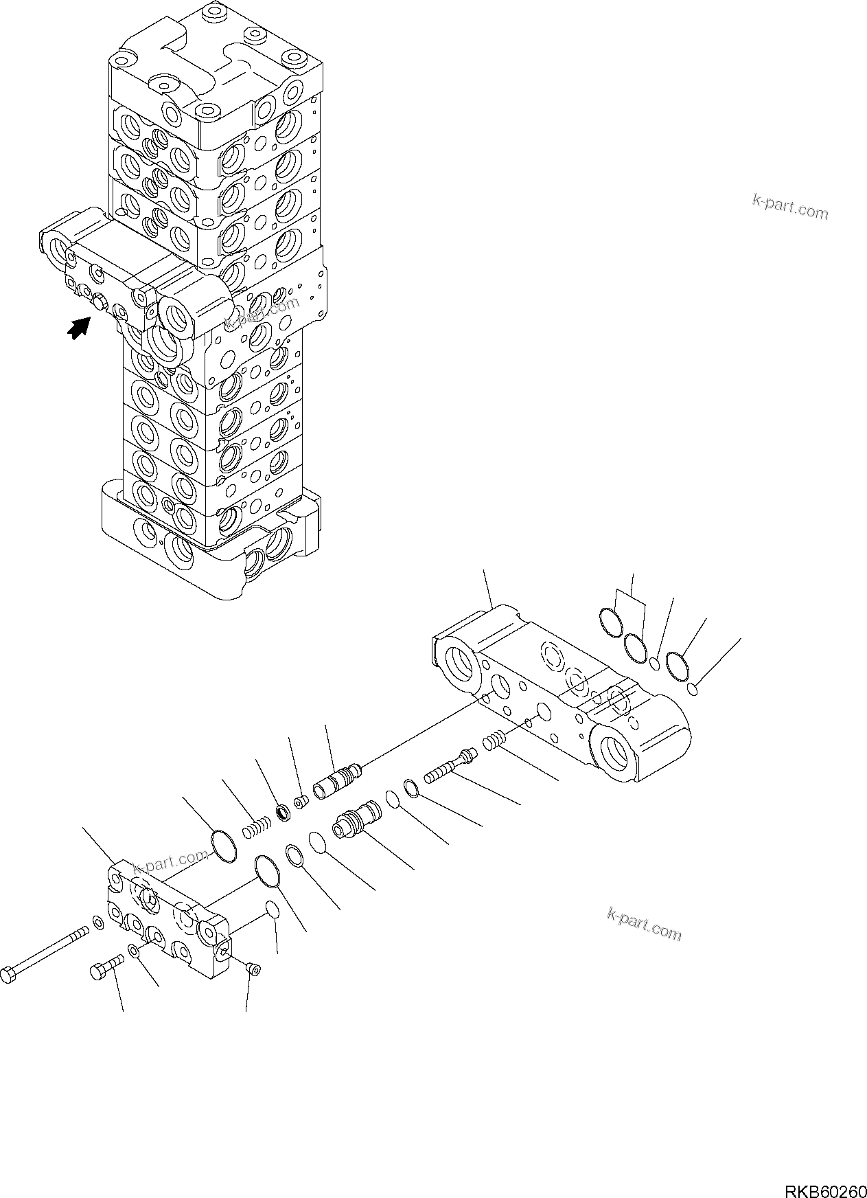 Komatsu parts book diagram for PC88MR-6 S/N F00003 AND UP: CONTROL VALVE (19/25)