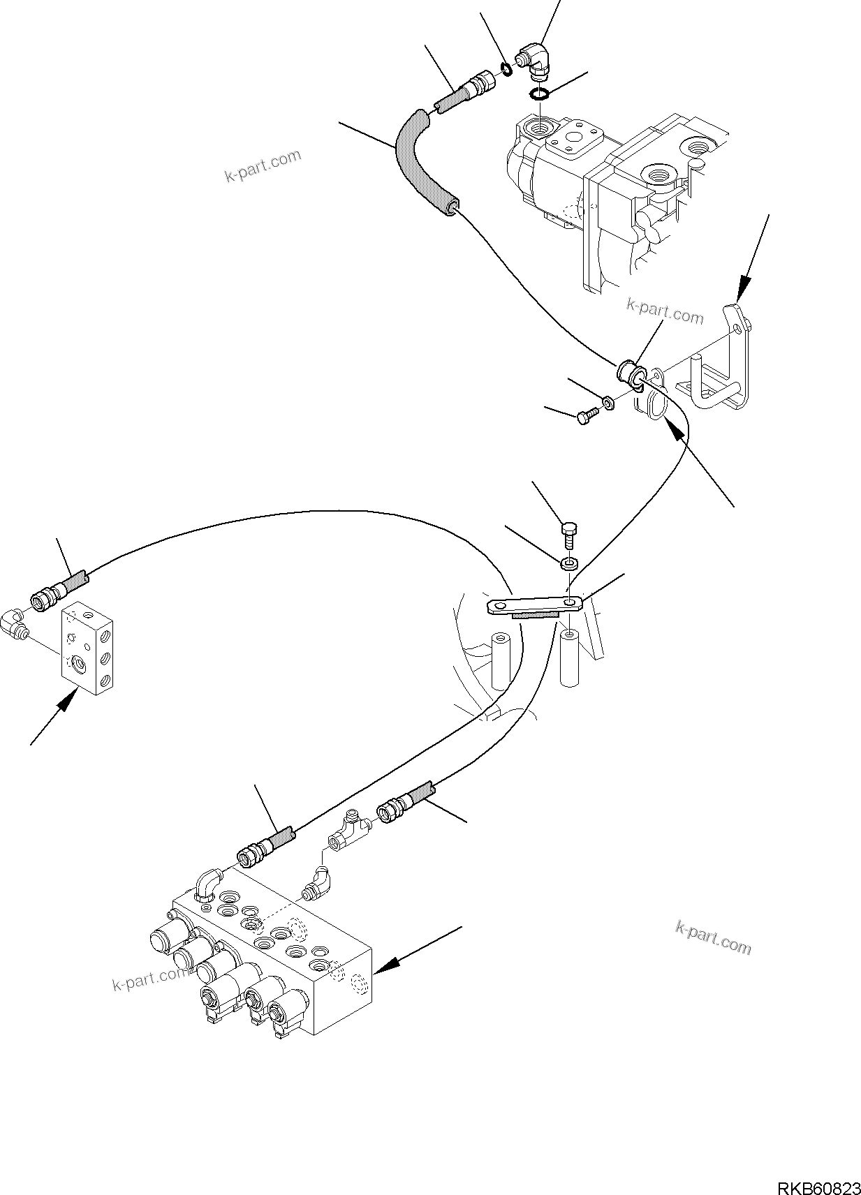 Komatsu parts book diagram for PC88MR-6 S/N F00003 AND UP: HYDRAULIC PIPING (PPC VALVE DELIVERY LINE) (1/2)