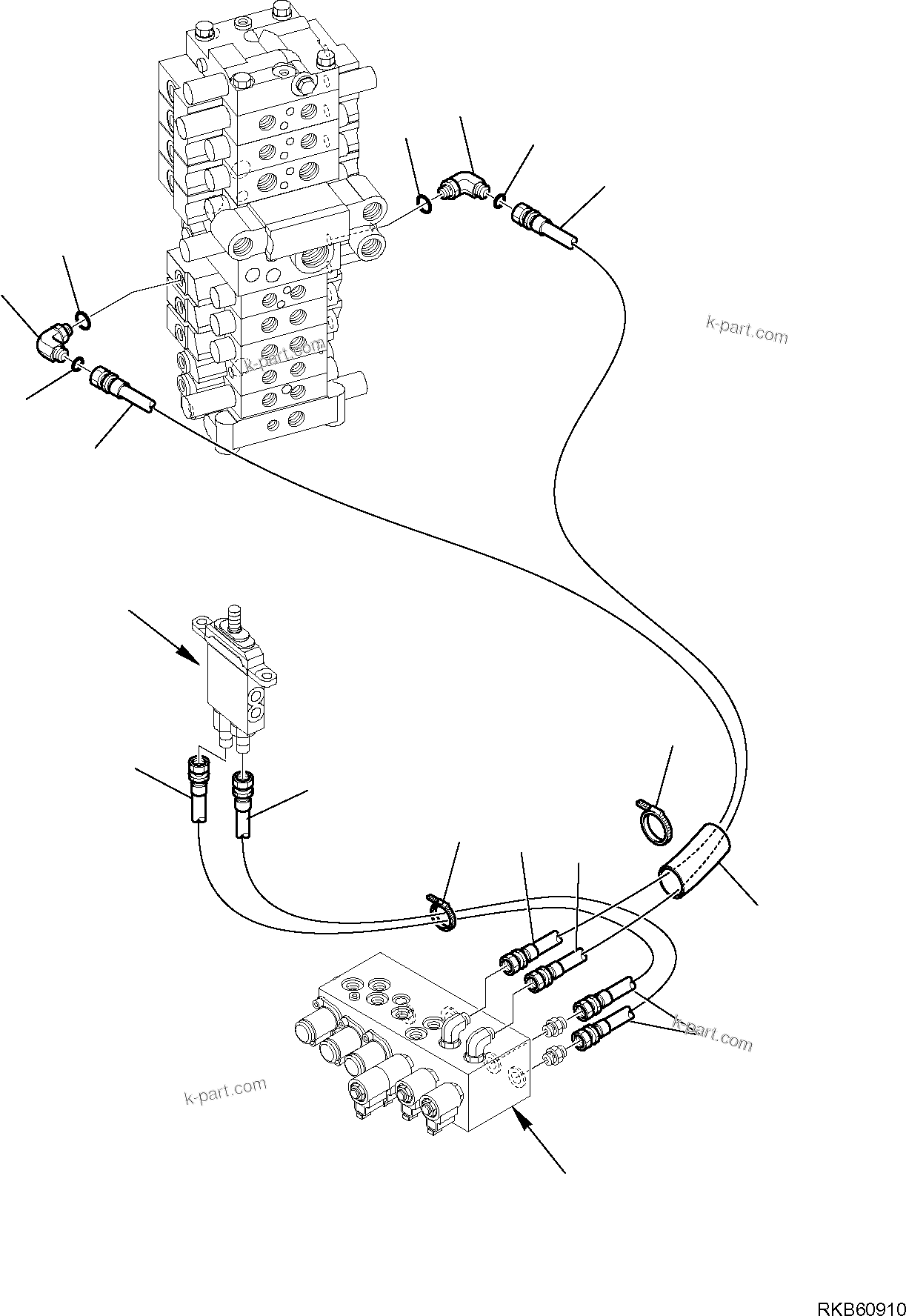 Komatsu parts book diagram for PC88MR-6 S/N F00003 AND UP: HYDRAULIC PIPING (BOOM SWING PPC VALVE LINE) (2/2)