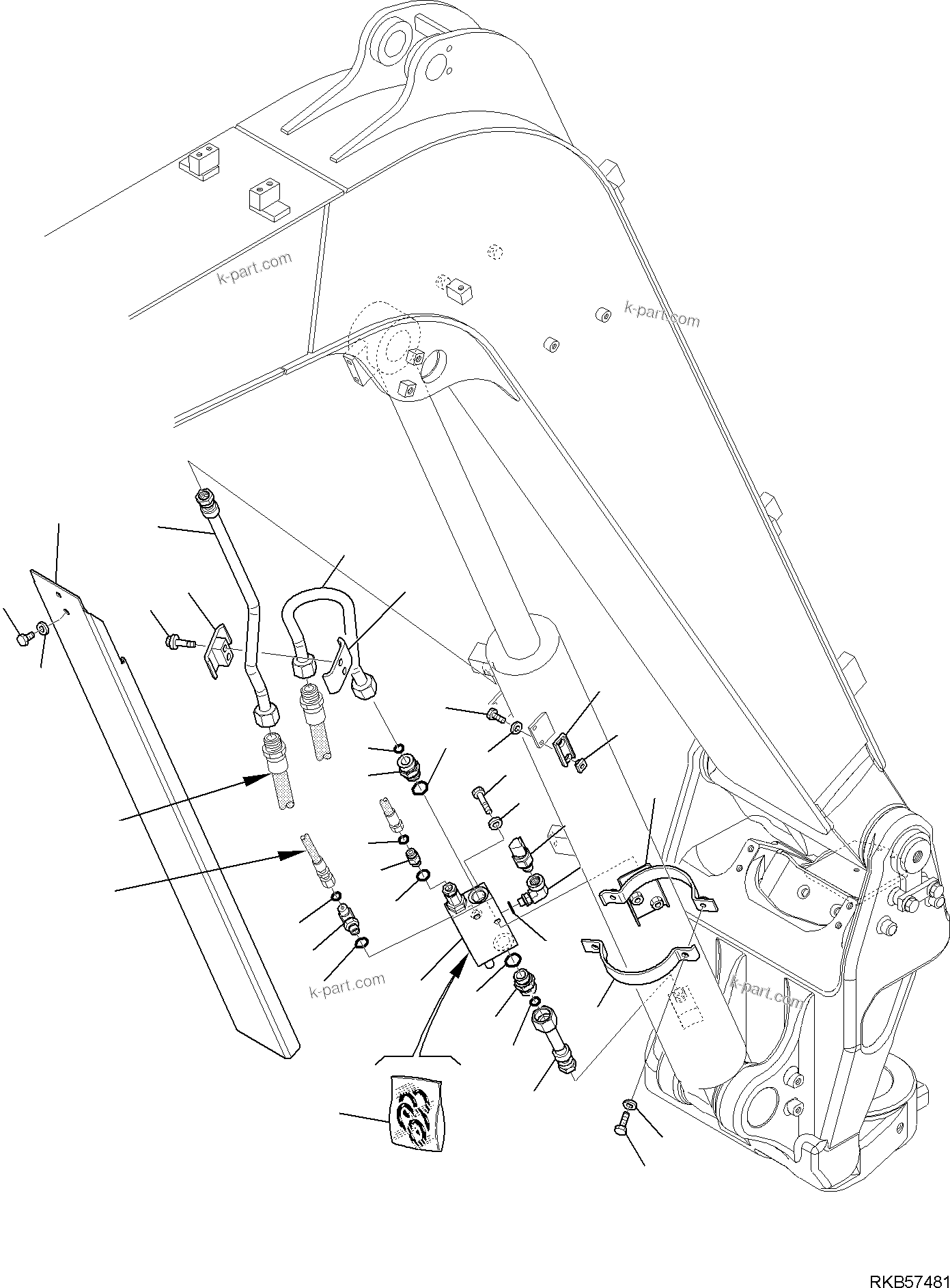 Komatsu parts book diagram for PC88MR-6 S/N F00003 AND UP: HYDRAULIC PIPING (BOOM CYLINDER LINE) (2/2)