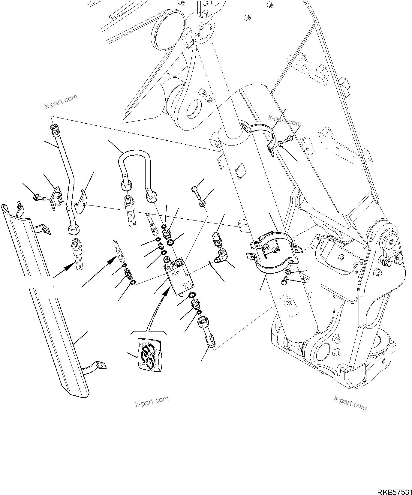 Komatsu parts book diagram for PC88MR-6 S/N F00003 AND UP: HYDRAULIC PIPING (BOOM CYLINDER LINE) (WITH 2-PIECE BOOM) (2/2)