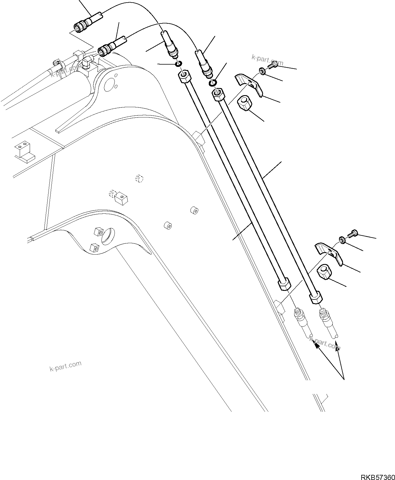 Komatsu parts book diagram for PC88MR-6 S/N F00003 AND UP: HYDRAULIC PIPING (ARM LINE) (2/2)