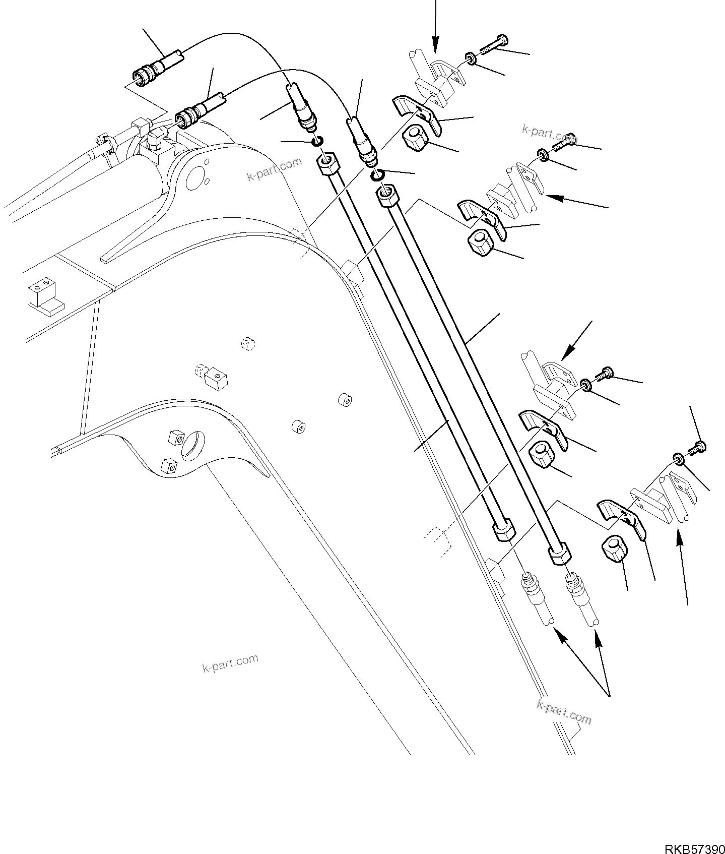 Komatsu parts book diagram for PC88MR-6 S/N F00003 AND UP: HYDRAULIC PIPING (ARM LINE) (WITH ATTACHMENT LINE) (2/2)