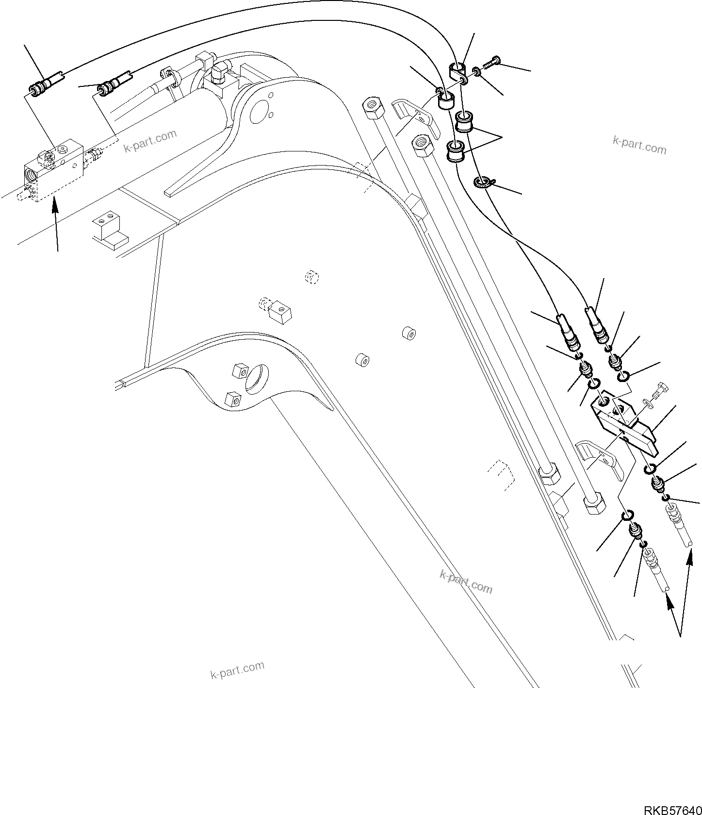 Komatsu parts book diagram for PC88MR-6 S/N F00003 AND UP: HYDRAULIC PIPING (ARM LINE) (SAFETY VALVE) (2/3)