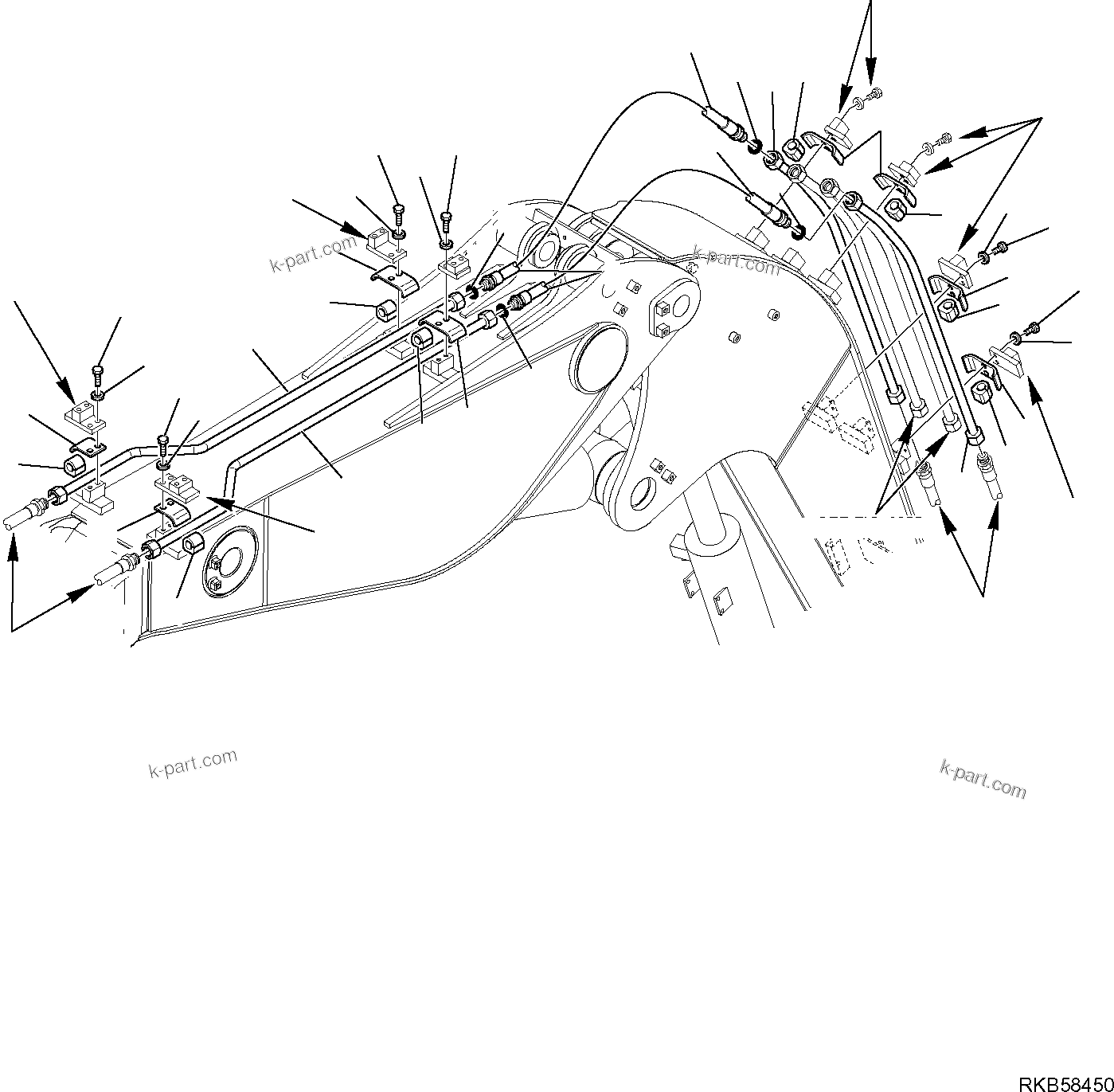 Komatsu parts book diagram for PC88MR-6 S/N F00003 AND UP: HYDRAULIC PIPING (BUCKET LINE) (WITH ATTACHMENT LINE) (FOR 2-PIECE BOOM) (2/3)