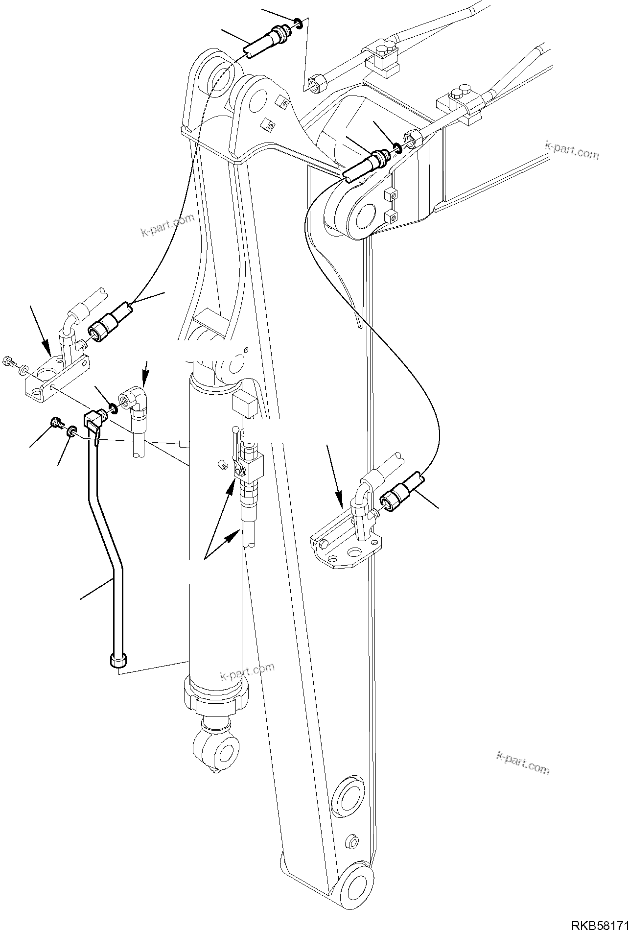 Komatsu parts book diagram for PC88MR-6 S/N F00003 AND UP: HYDRAULIC PIPING (BUCKET LINE) (WITH ATTACHMENT LINE) (FOR ARM L=1900 MM) (3/3)