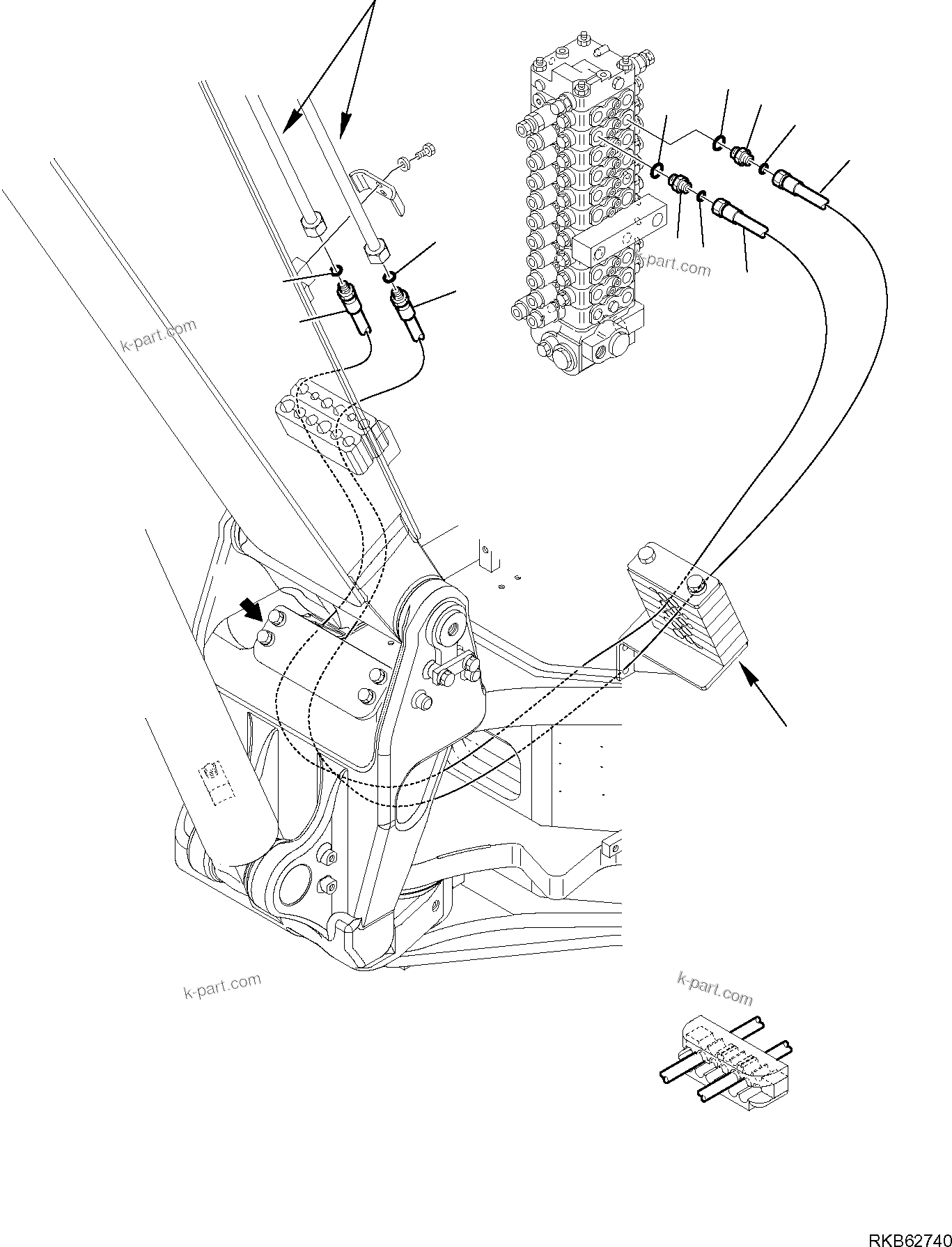 Komatsu parts book diagram for PC88MR-6 S/N F00003 AND UP: HYDRAULIC PIPING (2ND BOOM CYLINDER LINE) (1/2)
