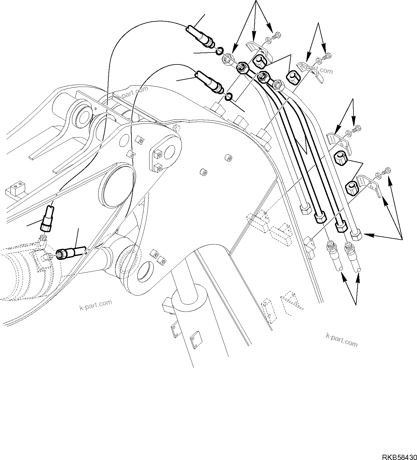 Komatsu parts book diagram for PC88MR-6 S/N F00003 AND UP: HYDRAULIC PIPING (2ND BOOM CYLINDER LINE) (2/2)