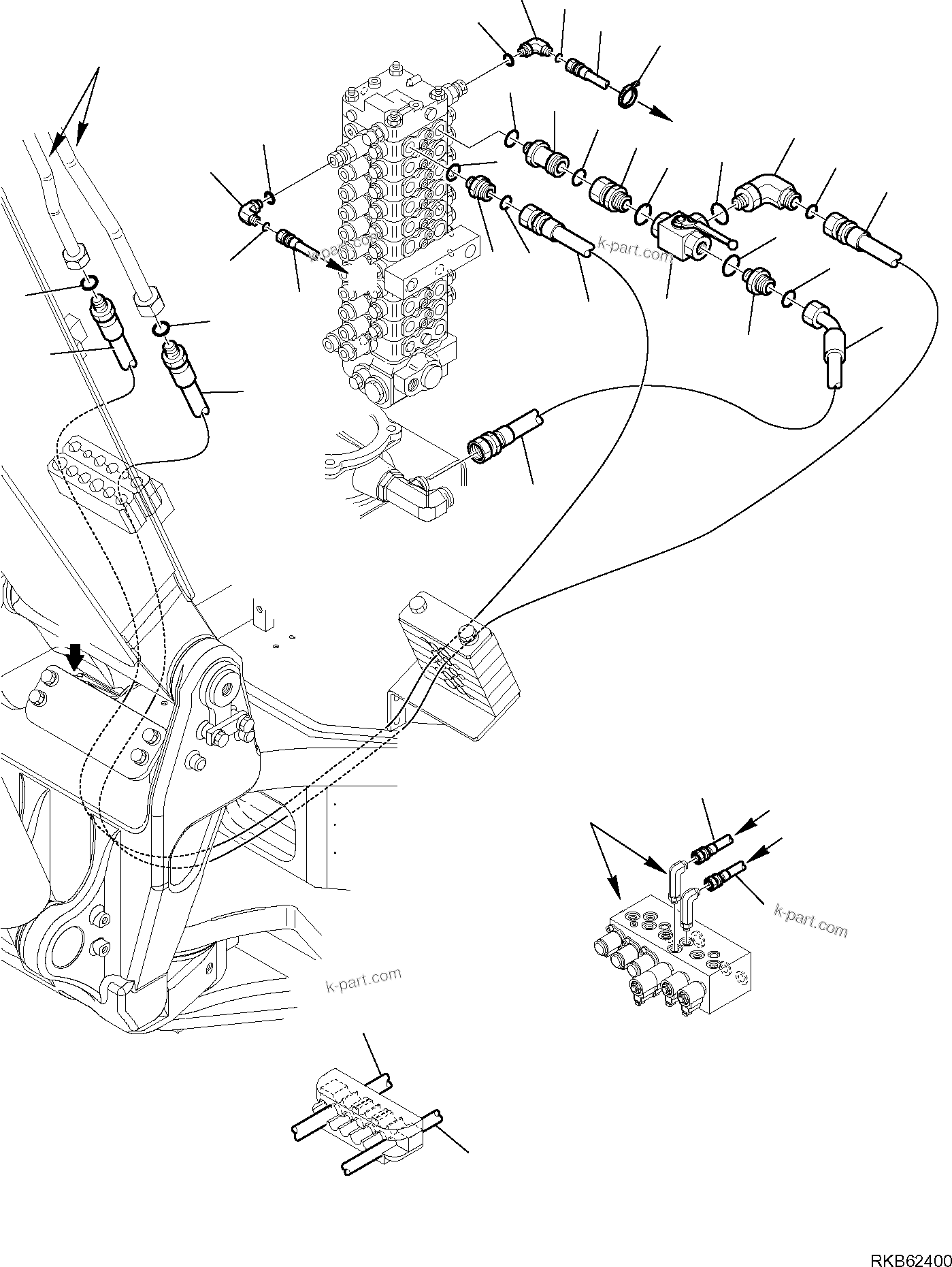 Komatsu parts book diagram for PC88MR-6 S/N F00003 AND UP: HYDRAULIC PIPING (ATTACHMENT LINE) (1/4)