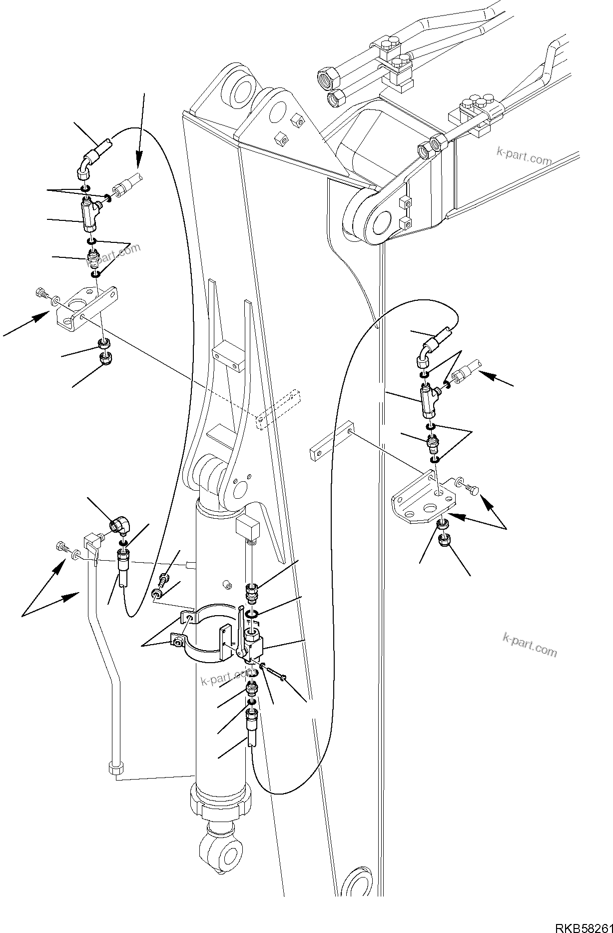 Komatsu parts book diagram for PC88MR-6 S/N F00003 AND UP: HYDRAULIC PIPING (ATTACHEMNT LINE) (FOR ARM L=2250 MM) (4/4)