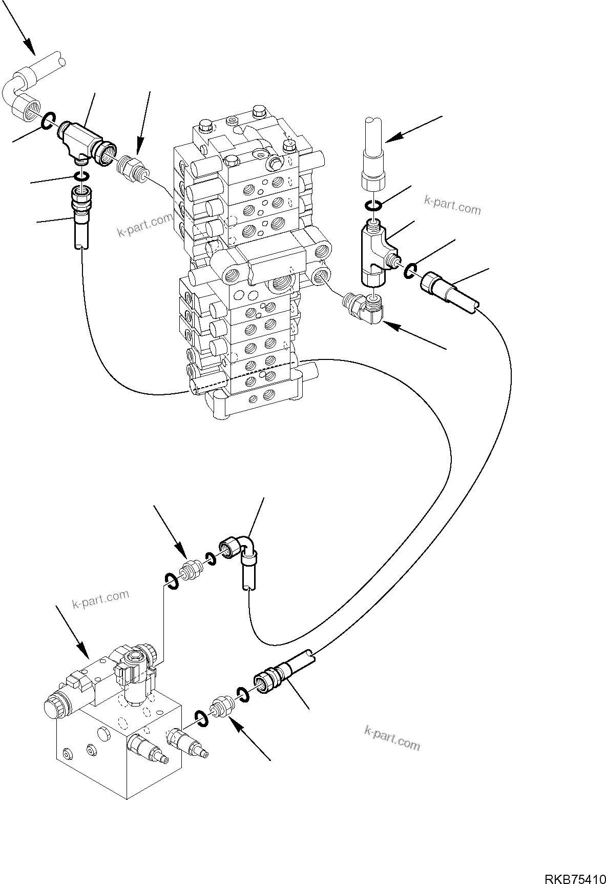 Komatsu parts book diagram for PC88MR-6 S/N F00003 AND UP: HYDRAULIC PIPING (CUTTING AND ROTATING BUCKET) (1/6)