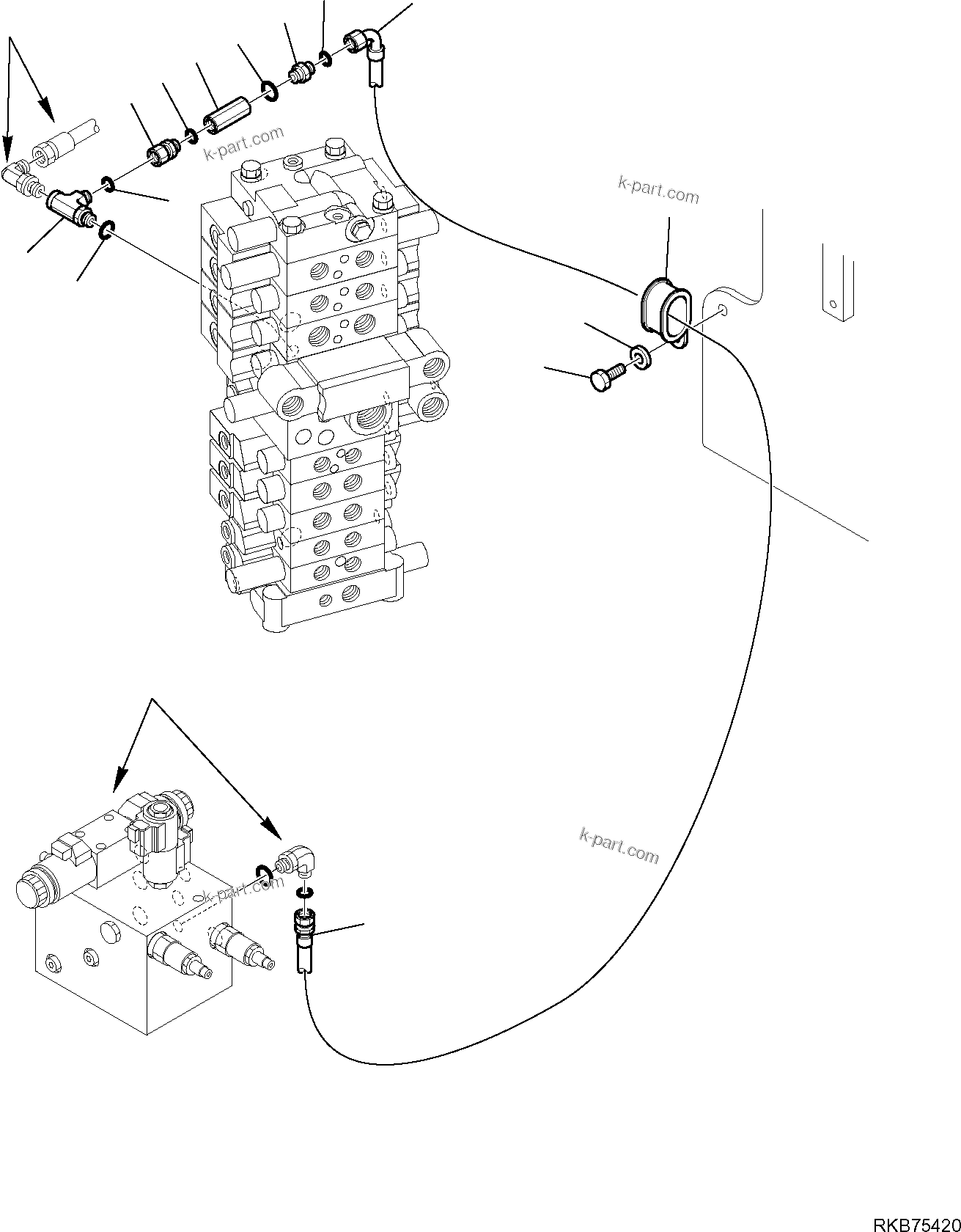 Komatsu parts book diagram for PC88MR-6 S/N F00003 AND UP: HYDRAULIC PIPING (CUTTING AND ROTATING BUCKET) (2/6)
