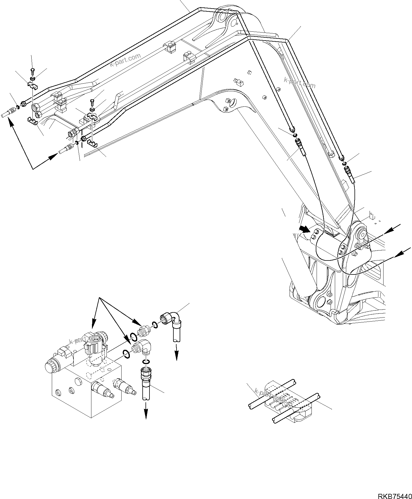 Komatsu parts book diagram for PC88MR-6 S/N F00003 AND UP: HYDRAULIC PIPING (CUTTING AND ROTATING BUCKET) (4/6)