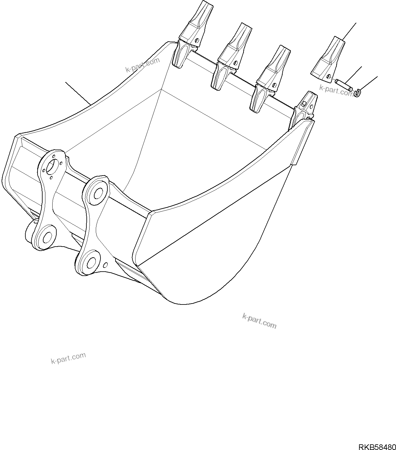 Komatsu parts book diagram for PC88MR-6 S/N F00003 AND UP: BUCKET (L=750 MM)