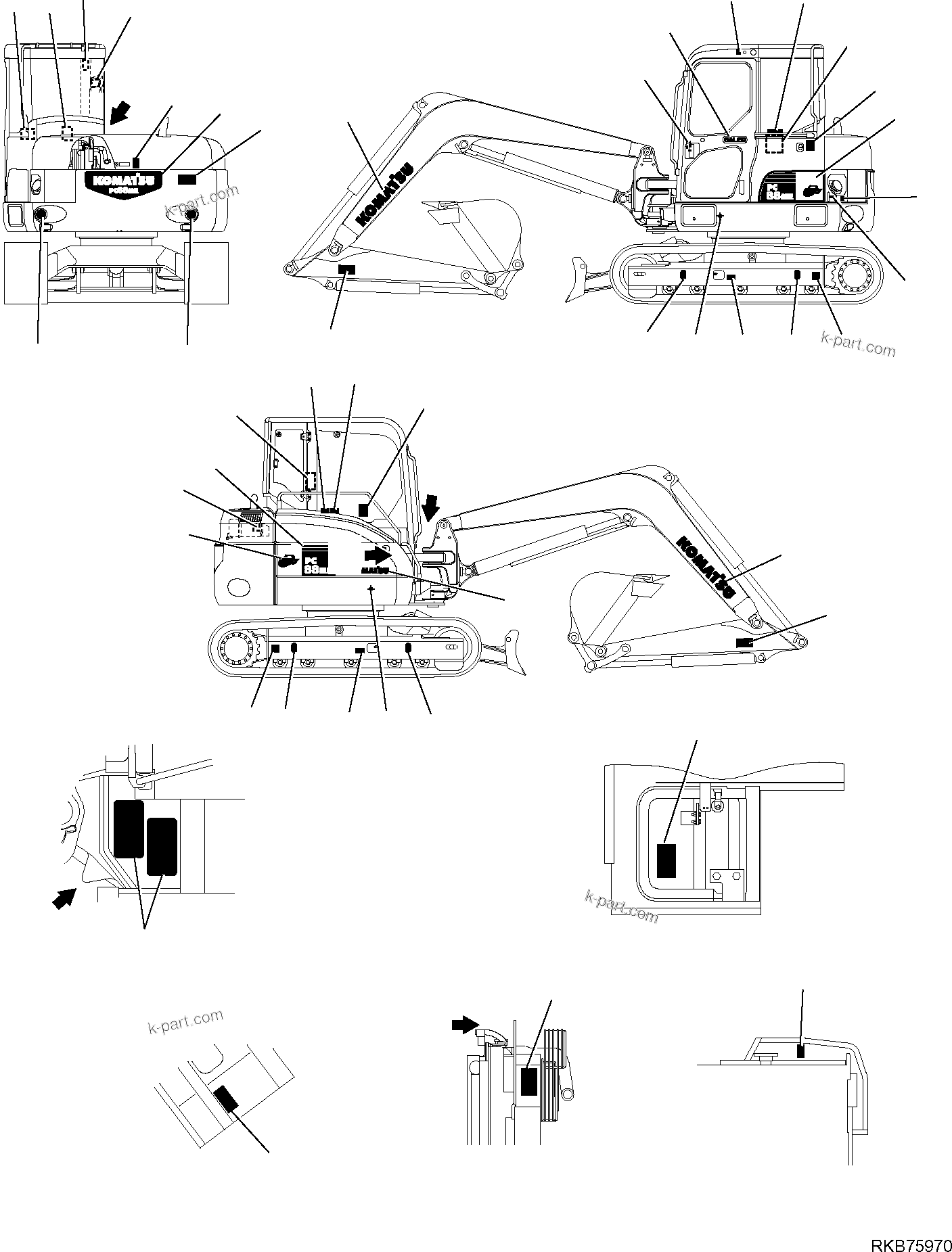 Komatsu parts book diagram for PC88MR-6 S/N F00003 AND UP: MARK PLATE (1/2)
